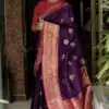 Superb Purple Color Soft Lichi Silk Cloth Beautiful Rich Pallu Saree