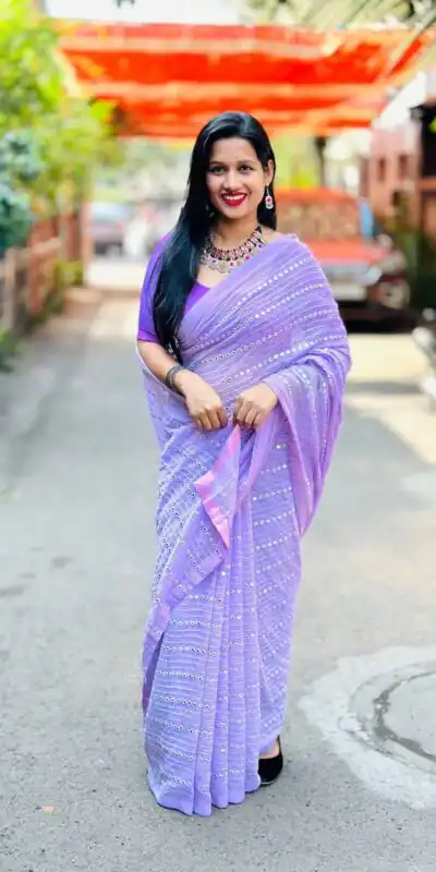 ST 395 Violet Color Faux Georgette Embroidery Cotton Thread Saree Casual, Wedding, Party, Festive, Events Etc. Expected Delivery 4-6 Working Days @1849/- | Sarees, Bollywood Sarees, Creative Sarees, Designer Sarees, Embroidered Sarees, Ethnic Saree, Modern Digital sarees, Party Wear Sarees