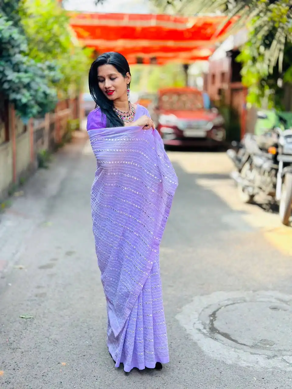 ST 395 Violet Color Faux Georgette Embroidery Cotton Thread Saree Casual, Wedding, Party, Festive, Events Etc. Expected Delivery 4-6 Working Days @1849/- | Sarees, Bollywood Sarees, Creative Sarees, Designer Sarees, Embroidered Sarees, Ethnic Saree, Modern Digital sarees, Party Wear Sarees