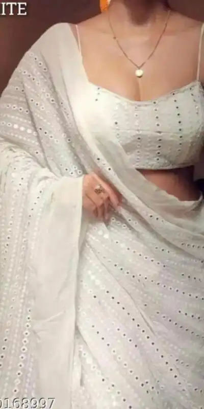 ST 395 White Color Faux Georgette Embroidery Cotton Thread Saree Casual, Wedding, Party, Festive, Events Etc. Expected Delivery 4-6 Working Days @1849/- | Straight Suits, Sarees, Bollywood Sarees, Creative Sarees, Designer Sarees, Embroidered Sarees, Ethnic Saree, Modern Digital sarees, Party Wear Sarees