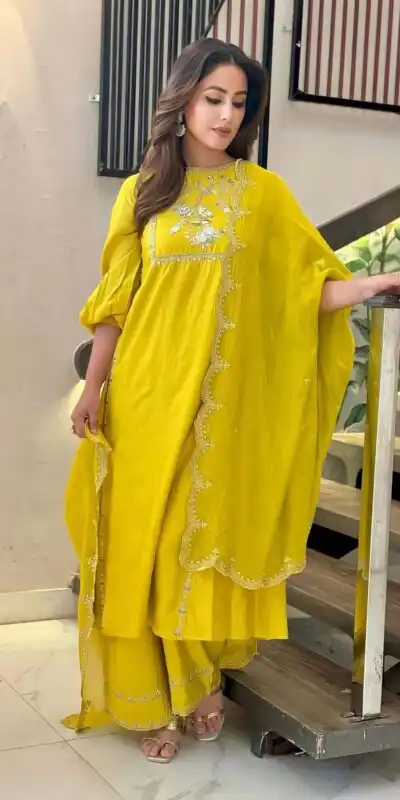 SRK 5155 Yellow  Color Pure Chinnon Silk Embroidery Sequence Salwar Suit Wedding, Party, Festive, Events Expected Delivery 4-6 Working Days @ 1849/- | Jump Suits, Salwar suit, Designer Suits, Casual Suits, Creative suits, Palazzo Suits, Party Wear Suits, Patiala Suits, Straight Suits