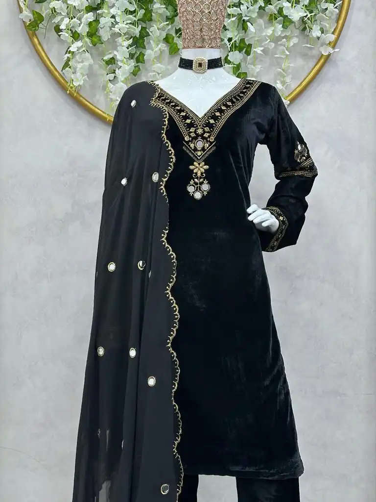 KD 1366 Blue Velvet Thread Work With Real Mirror Salwar Suit Work : Embroidery With Sequence Thread Work Party, Wedding, Festive @2049/- Only | Salwar suit, Designer Suits, Casual Suits, Creative suits, Palazzo Suits, Party Wear Suits, Straight Suits