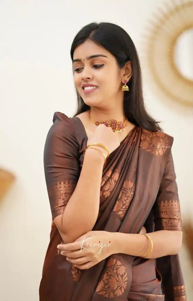 KP 4064 Coffee Color Soft Lichi Silk Jacquard On All Over Saree Casual, Party Wear, Wedding, Events Etc. Expected Delivery 4-6 Working Days @1249/- | Sarees, Bollywood Sarees, Creative Sarees, Designer Sarees, Embroidered Sarees, Ethnic Saree, Modern Digital sarees, Party Wear Sarees