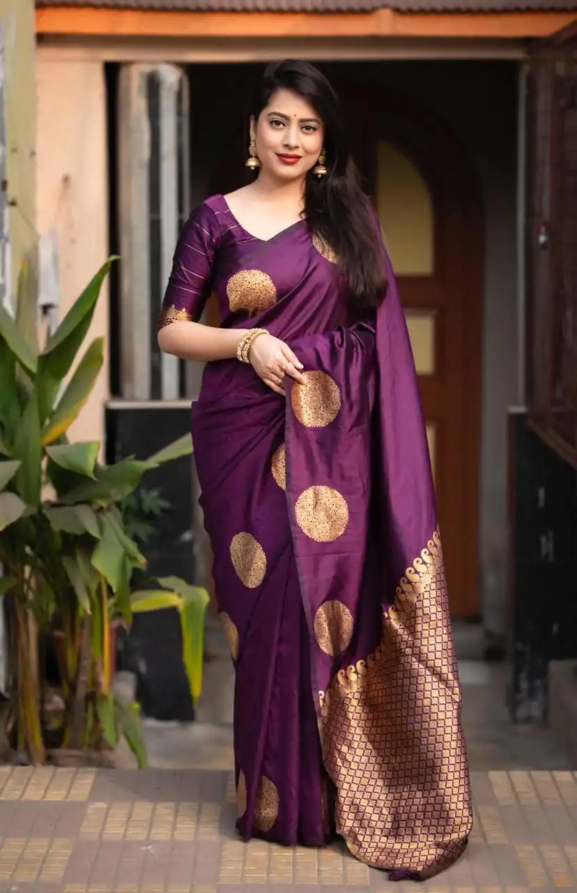 KP 5062 Dark Purple Color Soft Lichi Silk Jacquard On All Over Saree Casual, Party Wear, Wedding, Events Etc. Expected Delivery 4-6 Working Days @1299/- | Sarees, Bollywood Sarees, Creative Sarees, Designer Sarees, Embroidered Sarees, Ethnic Saree, Modern Digital sarees, Party Wear Sarees