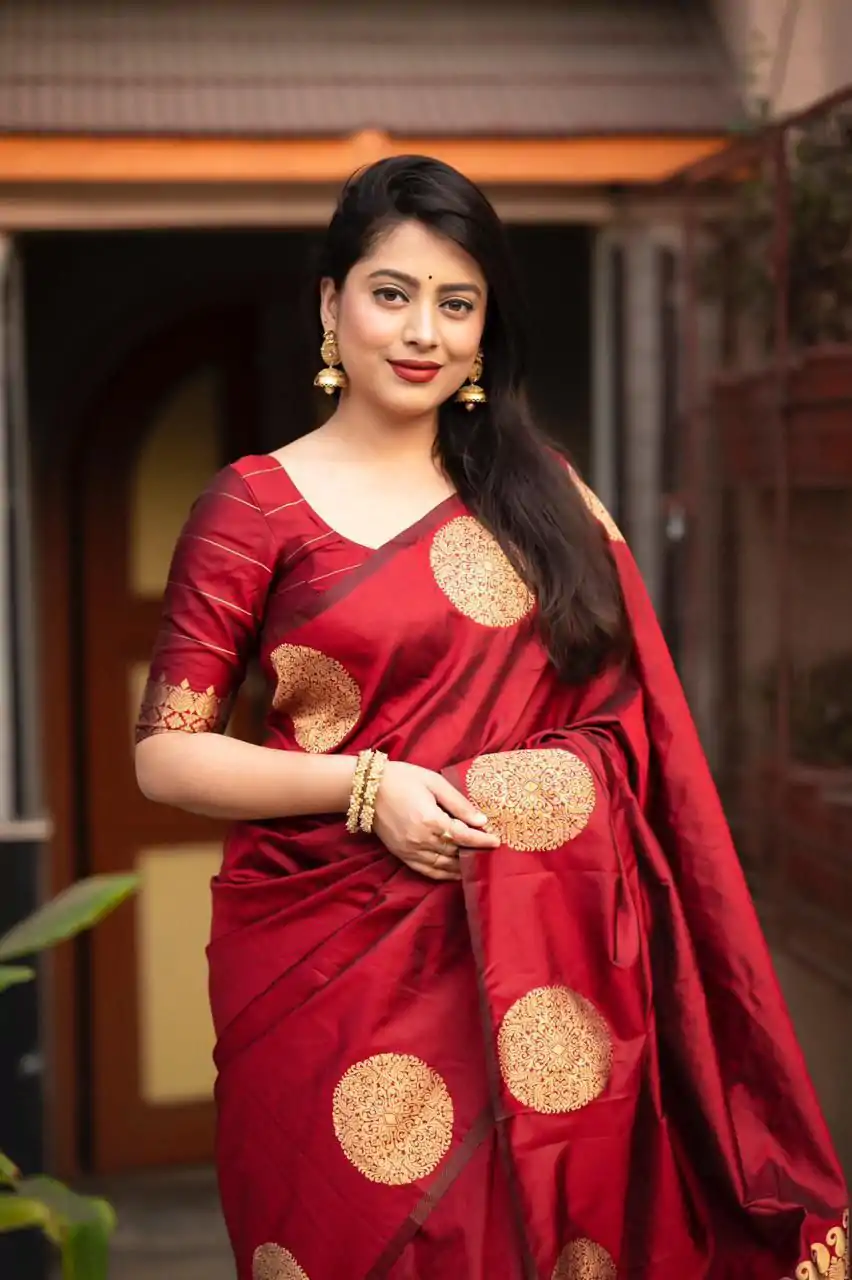 KP 5062 Maroon Color Soft Lichi Silk Jacquard On All Over Saree Casual, Party Wear, Wedding, Events Etc. Expected Delivery 4-6 Working Days @1299/- | Sarees, Bollywood Sarees, Creative Sarees, Designer Sarees, Embroidered Sarees, Ethnic Saree, Modern Digital sarees, Party Wear Sarees