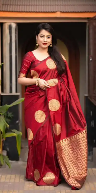 KP 5062 Maroon Color Soft Lichi Silk Jacquard On All Over Saree Casual, Party Wear, Wedding, Events Etc. Expected Delivery 4-6 Working Days @1299/- | Sarees, Bollywood Sarees, Creative Sarees, Designer Sarees, Embroidered Sarees, Ethnic Saree, Modern Digital sarees, Party Wear Sarees