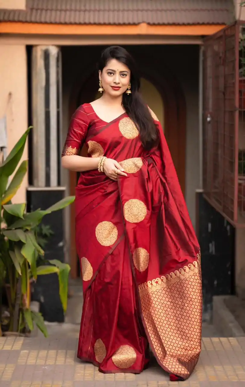 KP 5062 Maroon Color Soft Lichi Silk Jacquard On All Over Saree Casual, Party Wear, Wedding, Events Etc. Expected Delivery 4-6 Working Days @1299/- | Sarees, Bollywood Sarees, Creative Sarees, Designer Sarees, Embroidered Sarees, Ethnic Saree, Modern Digital sarees, Party Wear Sarees