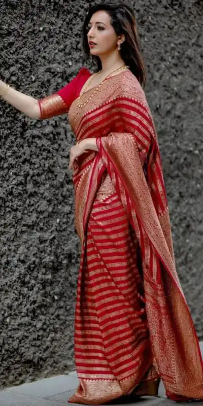 KP 4085 Red Color Soft Lichi Silk Jacquard On All Over Saree Casual, Party Wear, Wedding, Events Etc. Expected Delivery 4-6 Working Days @1399/- | Sarees, Bollywood Sarees, Creative Sarees, Designer Sarees, Embroidered Sarees, Ethnic Saree, Modern Digital sarees, Party Wear Sarees