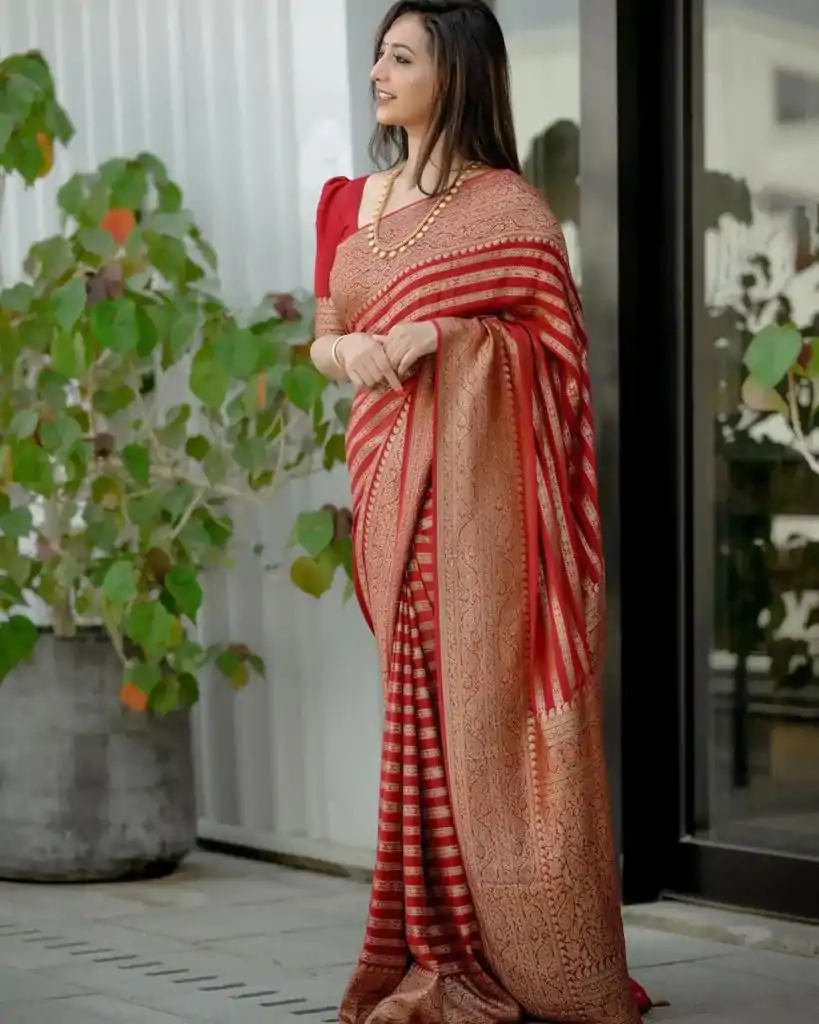 KP 4085 Red Color Soft Lichi Silk Jacquard On All Over Saree Casual, Party Wear, Wedding, Events Etc. Expected Delivery 4-6 Working Days @1399/- | Sarees, Bollywood Sarees, Creative Sarees, Designer Sarees, Embroidered Sarees, Ethnic Saree, Modern Digital sarees, Party Wear Sarees