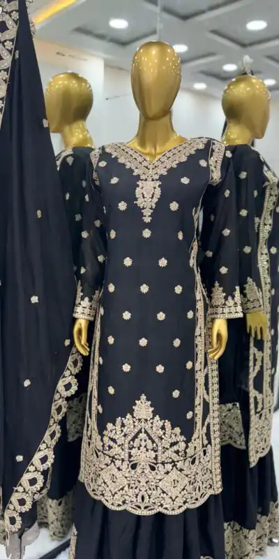 SRK 5166 Black Color Pure Chinnon Silk Embroidery Sequence Salwar Suit Wedding, Party, Festive, Events Expected Delivery 4-6 Working Days @ 2399/- | Jump Suits, Salwar suit, Designer Suits, Casual Suits, Creative suits, Palazzo Suits, Party Wear Suits, Patiala Suits, Straight Suits