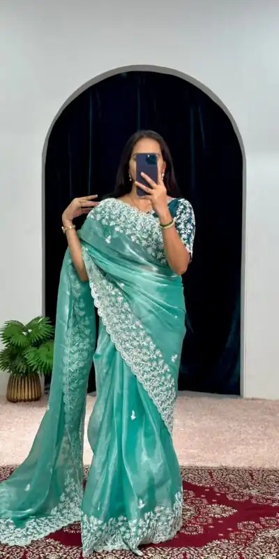 ST 471 Blue Color Burberry With Blooming Embroidery Saree Casual, Wedding, Party, Festive, Events Etc. Expected Delivery 4-6 Working Days @1999/- | Sarees, Bollywood Sarees, Creative Sarees, Designer Sarees, Embroidered Sarees, Ethnic Saree, Modern Digital sarees, Party Wear Sarees