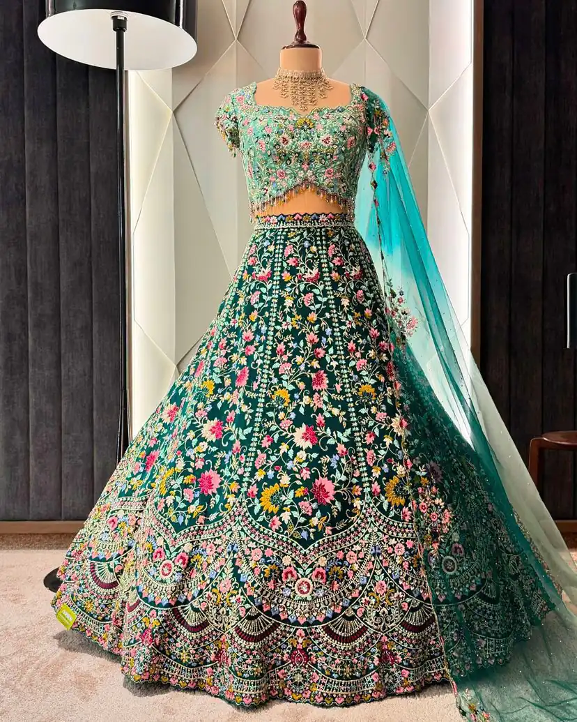 BD 1607 Blue Color Malai Silk Sequins Embroidered Lehenga Choli Casual, Wedding, Festive, Events Expected Delivery 4-6 Working Days @3249/- | Lehenga, Bollywood Lehenga, Creative Lehenga, Designer Lehenga, Embroidered Lehenga, Party Wear Lehenga