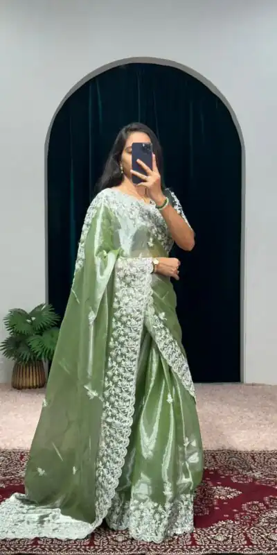 ST 471 Green Color Burberry With Blooming Embroidery Saree Casual, Wedding, Party, Festive, Events Etc. Expected Delivery 4-6 Working Days @1999/- | Sarees, Bollywood Sarees, Creative Sarees, Designer Sarees, Embroidered Sarees, Ethnic Saree, Modern Digital sarees, Party Wear Sarees