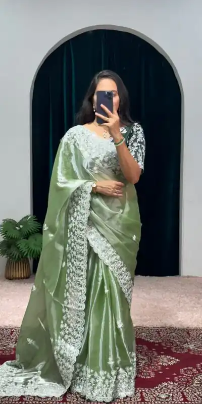 ST 471 Green Color Burberry With Blooming Embroidery Saree Casual, Wedding, Party, Festive, Events Etc. Expected Delivery 4-6 Working Days @1999/- | Sarees, Bollywood Sarees, Creative Sarees, Designer Sarees, Embroidered Sarees, Ethnic Saree, Modern Digital sarees, Party Wear Sarees