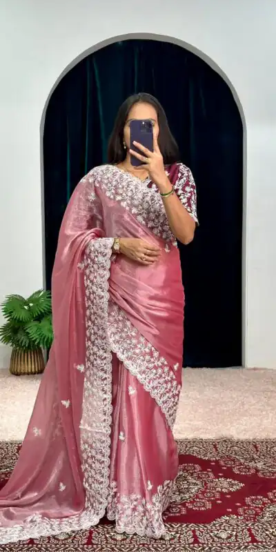 ST 471 Pink Color Burberry With Blooming Embroidery Saree Casual, Wedding, Party, Festive, Events Etc. Expected Delivery 4-6 Working Days @1999/- | Sarees, Bollywood Sarees, Creative Sarees, Designer Sarees, Embroidered Sarees, Ethnic Saree, Modern Digital sarees, Party Wear Sarees