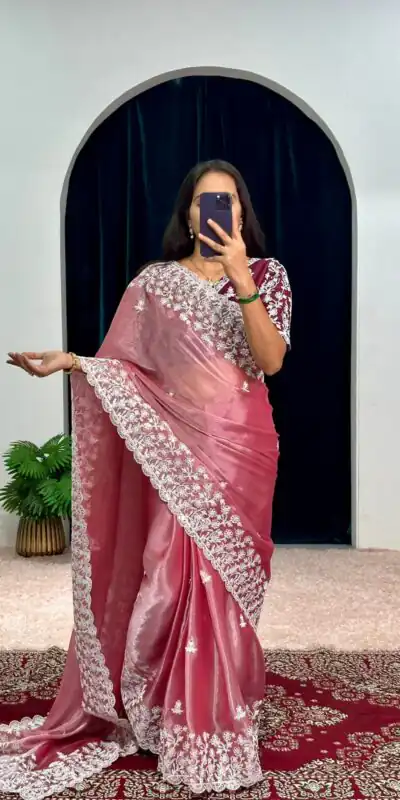 ST 471 Pink Color Burberry With Blooming Embroidery Saree Casual, Wedding, Party, Festive, Events Etc. Expected Delivery 4-6 Working Days @1999/- | Sarees, Bollywood Sarees, Creative Sarees, Designer Sarees, Embroidered Sarees, Ethnic Saree, Modern Digital sarees, Party Wear Sarees