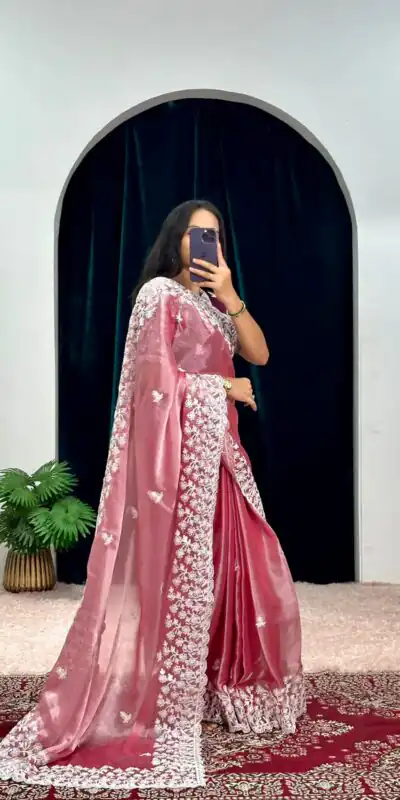 ST 471 Pink Color Burberry With Blooming Embroidery Saree Casual, Wedding, Party, Festive, Events Etc. Expected Delivery 4-6 Working Days @1999/- | Sarees, Bollywood Sarees, Creative Sarees, Designer Sarees, Embroidered Sarees, Ethnic Saree, Modern Digital sarees, Party Wear Sarees