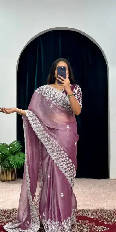 ST 471 Purple Color Burberry With Blooming Embroidery Saree Casual, Wedding, Party, Festive, Events Etc. Expected Delivery 4-6 Working Days @1999/- | Sarees, Bollywood Sarees, Creative Sarees, Designer Sarees, Embroidered Sarees, Ethnic Saree, Modern Digital sarees, Party Wear Sarees