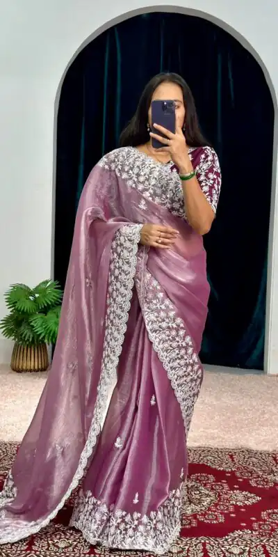 ST 471 Purple Color Burberry With Blooming Embroidery Saree Casual, Wedding, Party, Festive, Events Etc. Expected Delivery 4-6 Working Days @1999/- | Sarees, Bollywood Sarees, Creative Sarees, Designer Sarees, Embroidered Sarees, Ethnic Saree, Modern Digital sarees, Party Wear Sarees