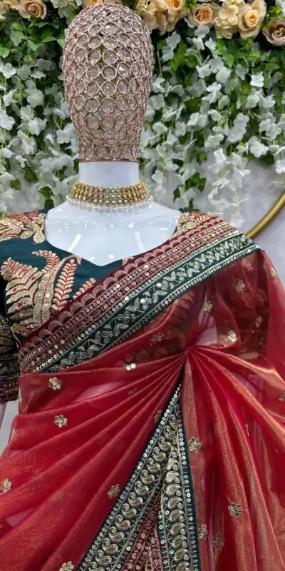 KD 470 Red Color Jimmy choo Thread & Sequence Work Saree Casual, Party, Wedding, Festive, Events Etc.  Expected Delivery  4-6 Working Days @2099/- Only | Sarees, Bollywood Sarees, Creative Sarees, Designer Sarees, Embroidered Sarees, Ethnic Saree, Modern Digital sarees, Party Wear Sarees