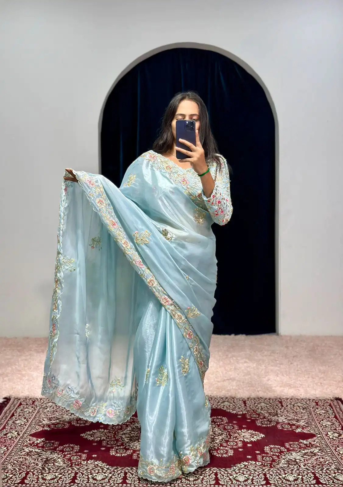 ST 469 Sky Blue Color Jimmy Choo Thread Embroidery Work Saree Casual, Wedding, Party, Festive, Events Etc. Expected Delivery 4-6 Working Days @1999/- | Sarees, Bollywood Sarees, Creative Sarees, Designer Sarees, Embroidered Sarees, Ethnic Saree, Modern Digital sarees, Party Wear Sarees