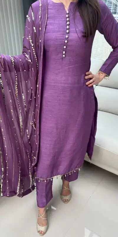 SRK 5161 Violet Color Chinnon Silk Embroidery Coding Dori Salwar Suit Wedding, Party, Festive, Events Expected Delivery 4-6 Working Days @ 1899/- | Jump Suits, Salwar suit, Designer Suits, Casual Suits, Creative suits, Palazzo Suits, Party Wear Suits, Patiala Suits, Straight Suits