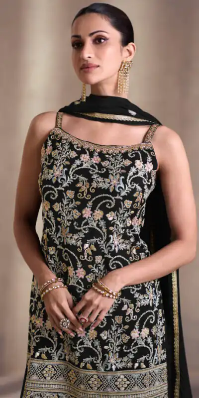 DS Sayuri 5407 Black  Color Faux Georgette Embroidery Work Salwar Suit Wedding, Party, Festive, Events Expected Delivery 4-6 Working Days @ 2149/- | Jump Suits, Salwar suit, Designer Suits, Casual Suits, Creative suits, Palazzo Suits, Party Wear Suits, Patiala Suits, Straight Suits