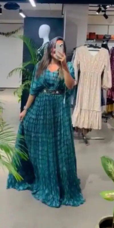 PC 184 Blue Color Georgette Digital Print Handwork Real Khatli Gown Casual, Party Wear, Events, Festivals Wear Etc. Expected Delivery 4-6 Working Days @1829 | Gowns, Bollywood Gowns, Creative Gowns, Designer Gowns, Embroidered Gowns, Party Wear Gowns