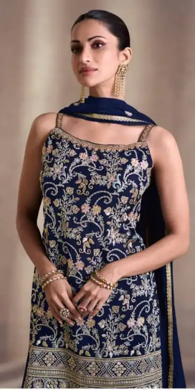DS Sayuri 5407 Navy Blue Color Faux Georgette Embroidery Work Salwar Suit Wedding, Party, Festive, Events Expected Delivery 4-6 Working Days @ 2149/- | Jump Suits, Salwar suit, Designer Suits, Casual Suits, Creative suits, Palazzo Suits, Party Wear Suits, Patiala Suits, Straight Suits