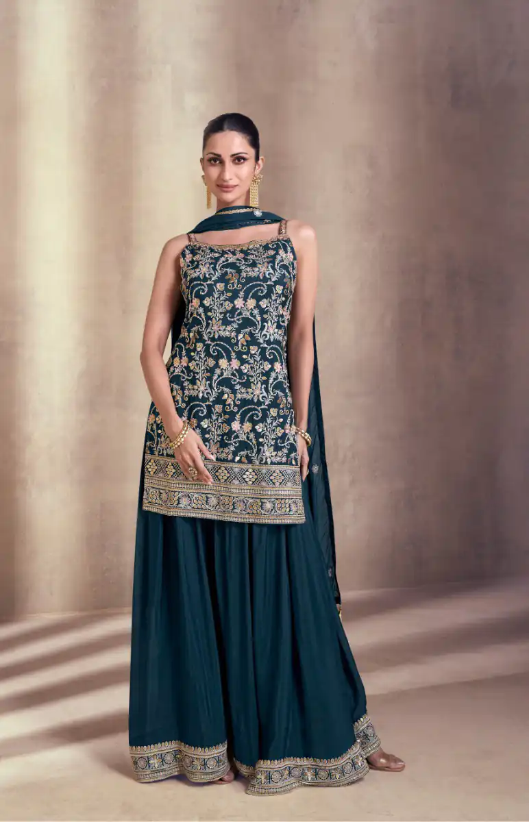 DS Sayuri 5407 Peacock Green Color Faux Georgette Embroidery Work Salwar Suit Wedding, Party, Festive, Events Expected Delivery 4-6 Working Days @ 2149/- | Jump Suits, Salwar suit, Designer Suits, Casual Suits, Creative suits, Palazzo Suits, Party Wear Suits, Patiala Suits, Straight Suits