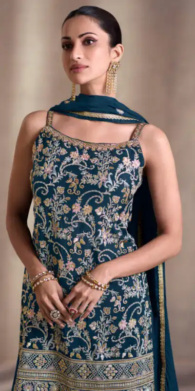 DS Sayuri 5407 Peacock Green Color Faux Georgette Embroidery Work Salwar Suit Wedding, Party, Festive, Events Expected Delivery 4-6 Working Days @ 2149/- | Jump Suits, Salwar suit, Designer Suits, Casual Suits, Creative suits, Palazzo Suits, Party Wear Suits, Patiala Suits, Straight Suits