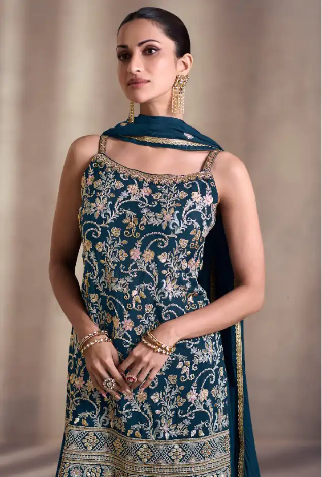 DS Sayuri 5407 Peacock Green Color Faux Georgette Embroidery Work Salwar Suit Wedding, Party, Festive, Events Expected Delivery 4-6 Working Days @ 2149/- | Jump Suits, Salwar suit, Designer Suits, Casual Suits, Creative suits, Palazzo Suits, Party Wear Suits, Patiala Suits, Straight Suits