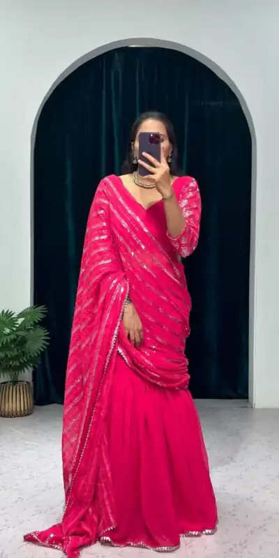 ST 1041 Pink Color Georgette Embroidery Moti Work Lehenga Saree Casual, Wedding, Party, Festive, Events Etc. Expected Delivery 4-6 Working Days @2099/- | Lehenga, Bollywood Lehenga, Creative Lehenga, Designer Lehenga, Embroidered Lehenga, Party Wear Lehenga