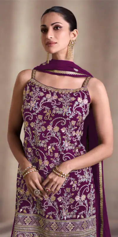 DS Sayuri 5407 Purple Color Faux Georgette Embroidery Work Salwar Suit Wedding, Party, Festive, Events Expected Delivery 4-6 Working Days @ 2149/- | Jump Suits, Salwar suit, Designer Suits, Casual Suits, Creative suits, Palazzo Suits, Party Wear Suits, Patiala Suits, Straight Suits