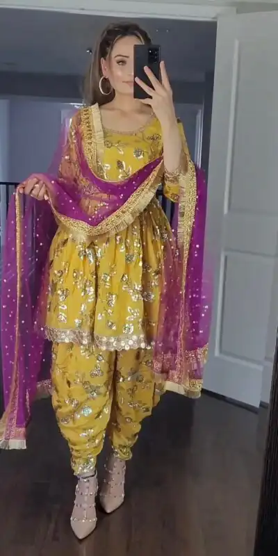 MF 246 Yellow Color Faux Georgette Less Patti Work Sleeve Salwar Suit  Wedding, Party, Festive, Events Etc. Expected 4-6 Working Days @2249/- | Salwar suit, Designer Suits, Casual Suits, Creative suits, Palazzo Suits, Party Wear Suits, Patiala Suits, Straight Suits