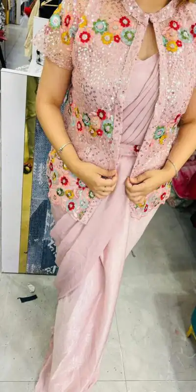 LG 1844 Peach Color Chinon Silk Embroidered Sequence Saree  Party, Wedding, Festive, Events Etc., Expected Delivery 4-6 Working Days@2099 /- Only | Sarees, Bollywood Sarees, Creative Sarees, Designer Sarees, Embroidered Sarees, Ethnic Saree, Party Wear Sarees