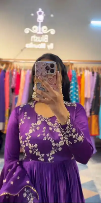 PC 341 Violet Color Chinon Embroidery Thread Work Gown Casual, Party Wear, Events, Festivals Wear Etc. Expected Delivery 4-6 Working Days @1849/- | Gowns, Bollywood Gowns, Creative Gowns, Designer Gowns, Embroidered Gowns, Party Wear Gowns