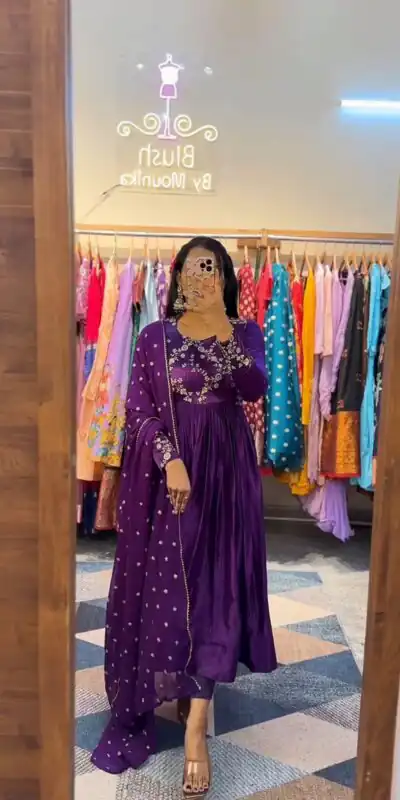 PC 341 Violet Color Chinon Embroidery Thread Work Gown Casual, Party Wear, Events, Festivals Wear Etc. Expected Delivery 4-6 Working Days @1849/- | Gowns, Bollywood Gowns, Creative Gowns, Designer Gowns, Embroidered Gowns, Party Wear Gowns