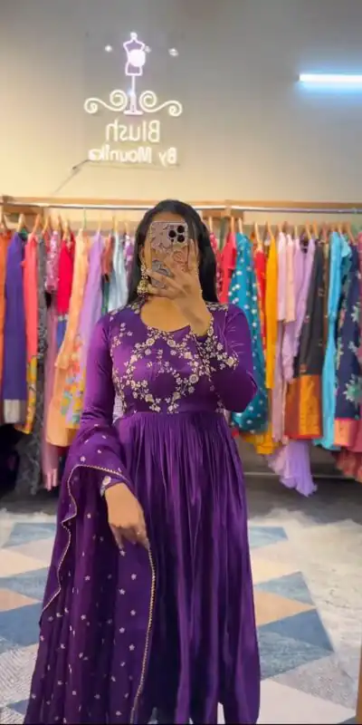 PC 341 Violet Color Chinon Embroidery Thread Work Gown Casual, Party Wear, Events, Festivals Wear Etc. Expected Delivery 4-6 Working Days @1849/- | Gowns, Bollywood Gowns, Creative Gowns, Designer Gowns, Embroidered Gowns, Party Wear Gowns