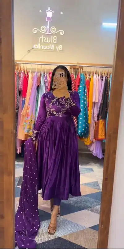PC 341 Violet Color Chinon Embroidery Thread Work Gown Casual, Party Wear, Events, Festivals Wear Etc. Expected Delivery 4-6 Working Days @1849/- | Gowns, Bollywood Gowns, Creative Gowns, Designer Gowns, Embroidered Gowns, Party Wear Gowns