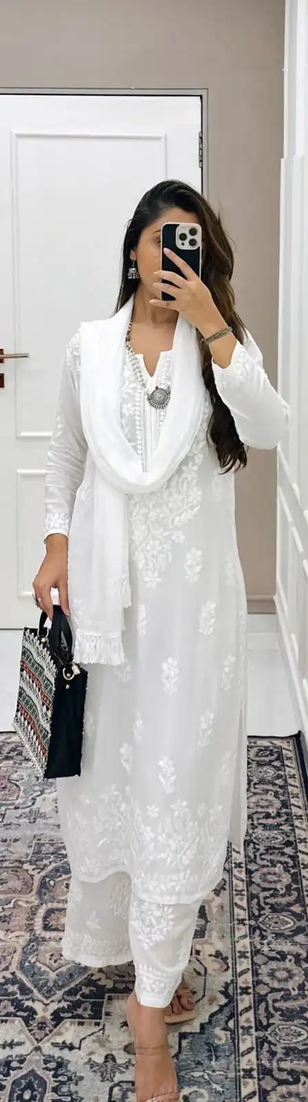 BE 125 White Color Maslin Thread Embroidery Salwar Suit Wedding, Party, Festive events, etc.  Expected Delivery  4-6 Working Days @1849/- | Salwar suit, Designer Suits, Casual Suits, Creative suits, Palazzo Suits, Party Wear Suits, Patiala Suits, Straight Suits