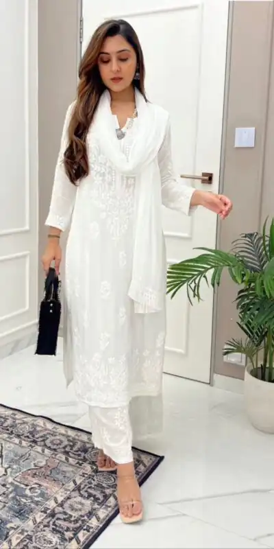 BE 125 White Color Maslin Thread Embroidery Salwar Suit Wedding, Party, Festive events, etc.  Expected Delivery  4-6 Working Days @1849/- | Salwar suit, Designer Suits, Casual Suits, Creative suits, Palazzo Suits, Party Wear Suits, Patiala Suits, Straight Suits