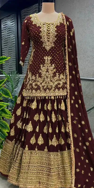 NSR 806 Maroon Color Pure Chinnon Silk Embroidery Lehenga Choli Casual, Party Festive, Events Etc. Expected Delivery 4-6 Working Days @2199/- | Lehenga, Bollywood Lehenga, Creative Lehenga, Designer Lehenga, Embroidered Lehenga, Party Wear Lehenga, Straight Suits