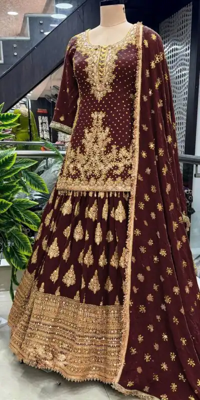 NSR 806 Maroon Color Pure Chinnon Silk Embroidery Lehenga Choli Casual, Party Festive, Events Etc. Expected Delivery 4-6 Working Days @2199/- | Lehenga, Bollywood Lehenga, Creative Lehenga, Designer Lehenga, Embroidered Lehenga, Party Wear Lehenga, Straight Suits