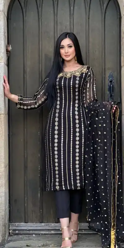 NF 1212 Black color Georgette Embroidery Sequence Salwar Suit Casual, Wedding, Party, Festive, Events . Expected Delivery  4-6 Working Days @2149 | Salwar suit, Designer Suits, Casual Suits, Creative suits, Palazzo Suits, Party Wear Suits, Patiala Suits, Straight Suits