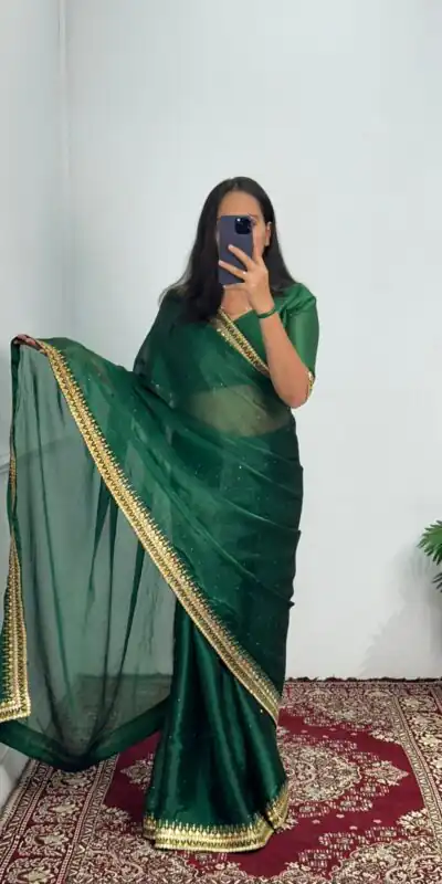 ST 470 Green Color Burberry Foil And Zari Embroidery Work Saree Casual, Wedding, Party, Festive, Events Etc. Expected Delivery 4-6 Working Days @1799/- | Sarees, Bollywood Sarees, Creative Sarees, Designer Sarees, Embroidered Sarees, Ethnic Saree, Modern Digital sarees, Party Wear Sarees