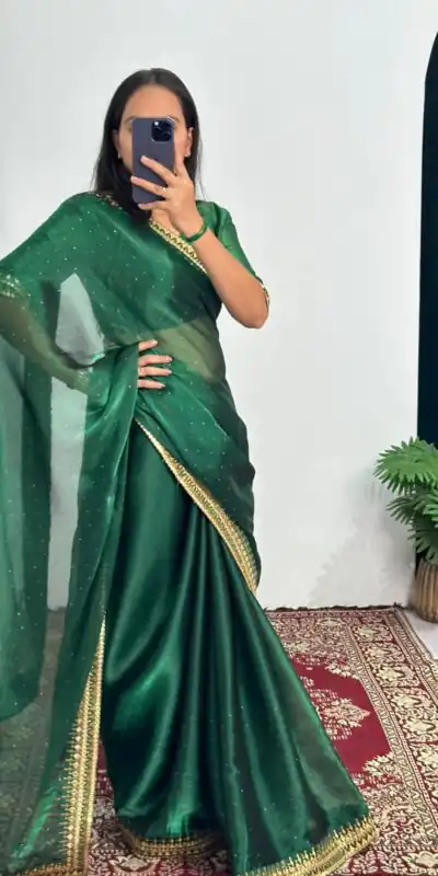 ST 470 Green Color Burberry Foil And Zari Embroidery Work Saree Casual, Wedding, Party, Festive, Events Etc. Expected Delivery 4-6 Working Days @1799/- | Sarees, Bollywood Sarees, Creative Sarees, Designer Sarees, Embroidered Sarees, Ethnic Saree, Modern Digital sarees, Party Wear Sarees