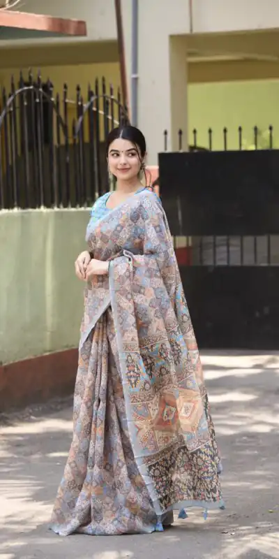 Veechis 110 Grey Color Linen Beautiful Digital Printed Work Saree Casual, Party Festive, Events. Expected Delivery 4-6 Working Days @1549/- | Sarees, Bollywood Sarees, Creative Sarees, Designer Sarees, Embroidered Sarees, Modern Digital sarees, Party Wear Sarees