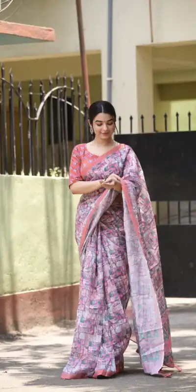 Veechis 110 Light Purple Color Linen Beautiful Digital Printed Work Saree Casual, Party Festive, Events. Expected Delivery 4-6 Working Days @1549/- | Sarees, Bollywood Sarees, Creative Sarees, Designer Sarees, Embroidered Sarees, Modern Digital sarees, Party Wear Sarees