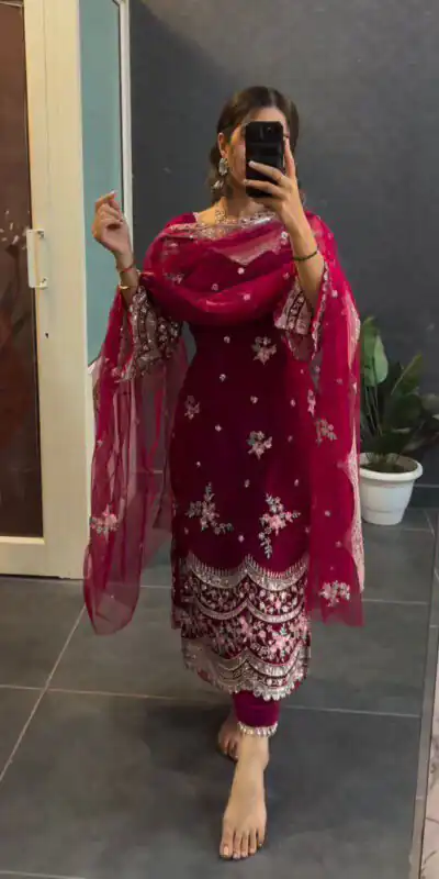 LG 1757 Pink Color Blooming Georgette Embroidery Salwar Suit Casual, Wedding, Festive, Events Expected Delivery 4-6 Working Days @1899/- | Jump Suits, Salwar suit, Designer Suits, Casual Suits, Creative suits, Palazzo Suits, Party Wear Suits, Patiala Suits, Straight Suits